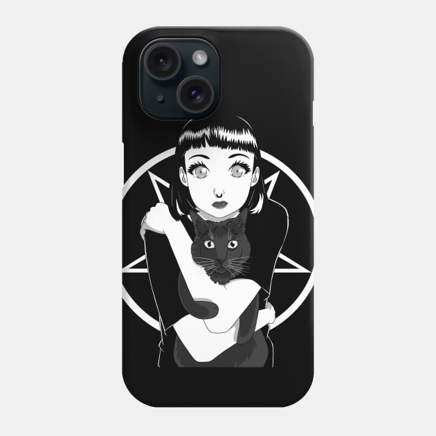 Goth GIrl Black Cat Pentagram Phone Case by Noseking