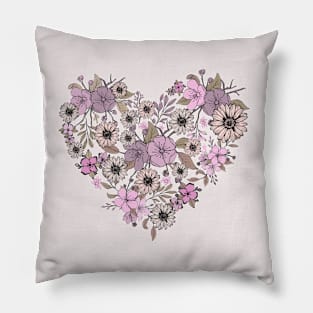 Wildflowers Boho Flowers Heart design Pillow