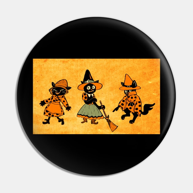 Vintage Style Black Halloween Cat Witches Pin by Hillopurkki