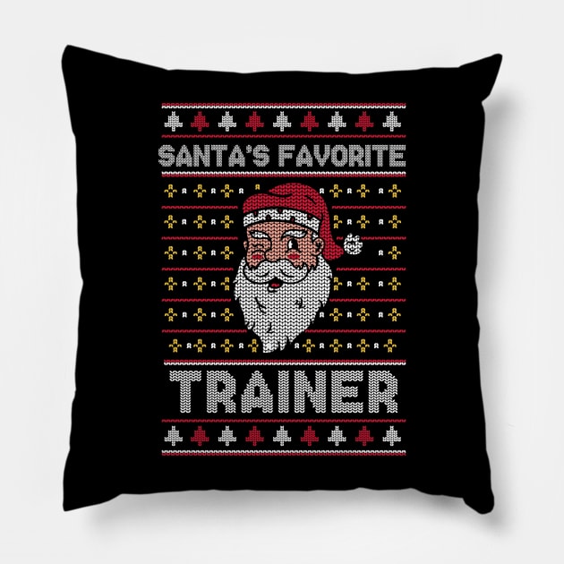 Santa's Favorite Trainer // Funny Ugly Christmas Sweater // Athletic Trainer Holiday Xmas Pillow by Now Boarding