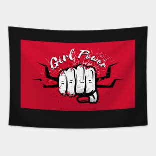 Girl Power Red White Black Social Distancing FaceMask for Fierce Strong Women Tapestry