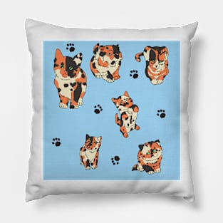 Blue Calico Kittens Pillow