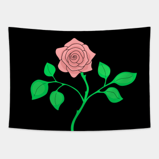 A Single Rose with Stem and Leaves Tapestry