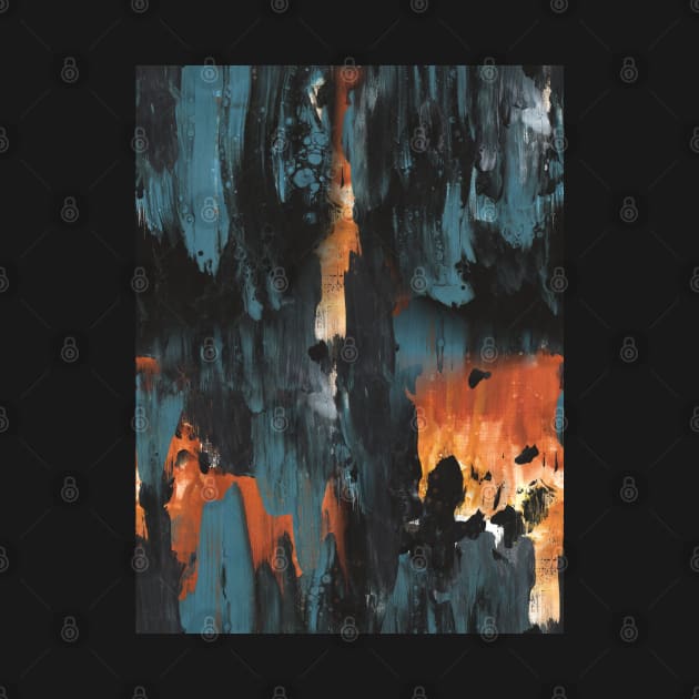 New dawn rusty orange - fluid painting pouring image in teal, black and orange by nobelbunt