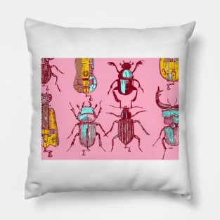 Eight Hurdy-Gurdy Beetles Pink Pillow