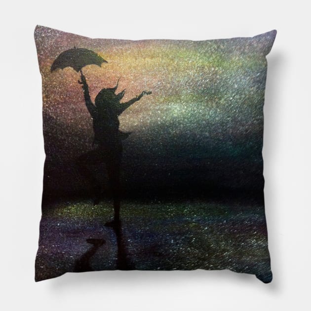 Dancing in the Rain Pillow by hollydoesart