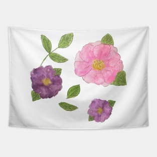 pretty watercolour pink flowers watercolor purple flowers pink and purple flowers Tapestry