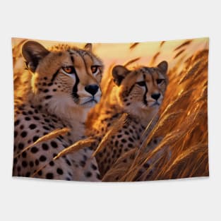 Cheetah Animal Wildlife Wilderness Colorful Realistic Illustration Tapestry