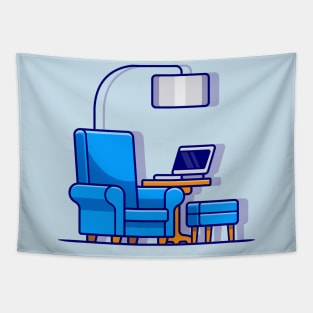 Sofa, Corner Table And Laptop Cartoon Tapestry