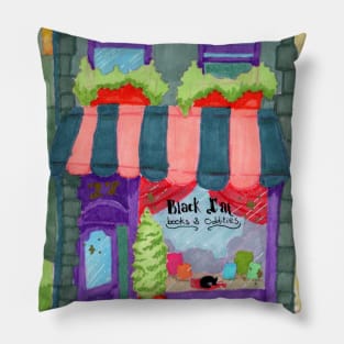 Black cat books and oddities Pillow