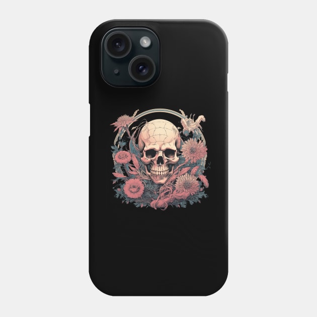 Dark Skull and Flowers Phone Case by TOKEBI