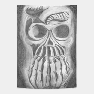 Skull in Hands Tapestry