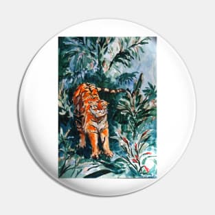 Tiger in jungle watercolor Pin