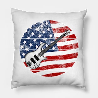 Bass Guitar USA Flag Bassist Musician 4th July Pillow