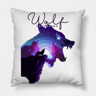 Double exposure Wolf with forest landscape Pillow