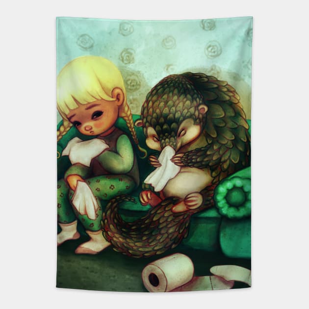 Stay home, Pangolin Tapestry by selvagemqt