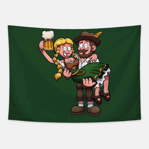 Bavarian Man Holding Oktoberfest Girl Tapestry by TheMaskedTooner