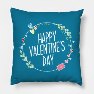 Lovely Happy Valentine's Day Floral Wreath Calligraphy Pillow