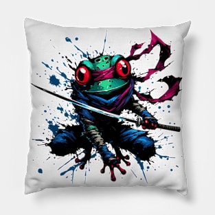 Cool Ninja Samurai Frog Ink Splash Anime Art Pillow