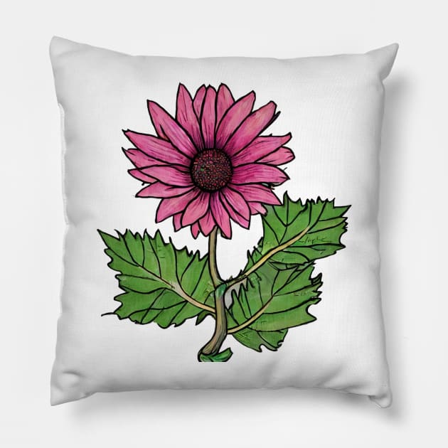 Pink Flower Drawing Pillow by PhotoSphere