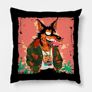 Stoned Wolf Cartoon Style 420 Pillow