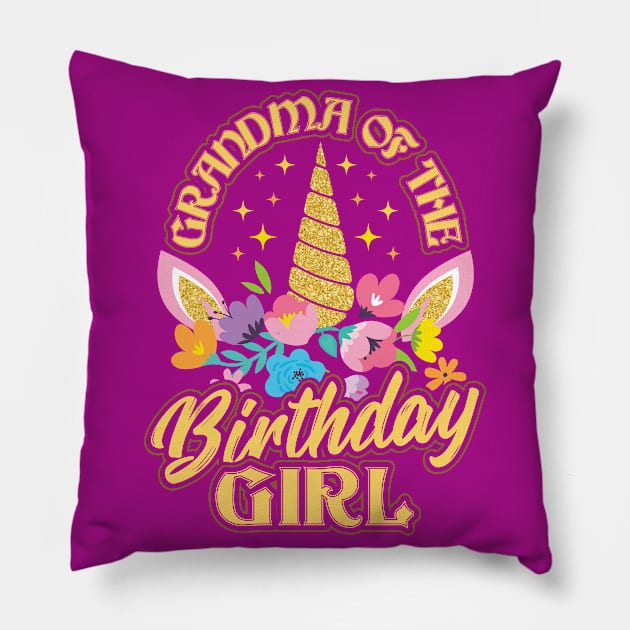 Grandma of the Birthday Girl Unicorn Pillow by aneisha