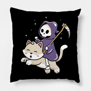 Grim Reaper Riding on a Cat Pillow