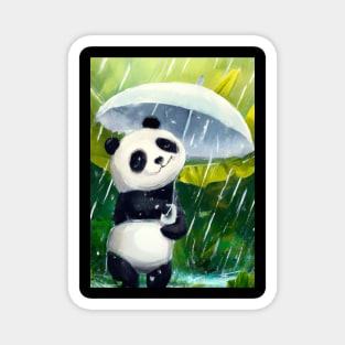 Panda with Leaf Umbrella Magnet