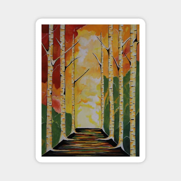 MEET Me By The Birch Trees Acrylic Painting Magnet by SartorisArt1