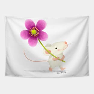 Little mouse with an Anemone Flower Tapestry