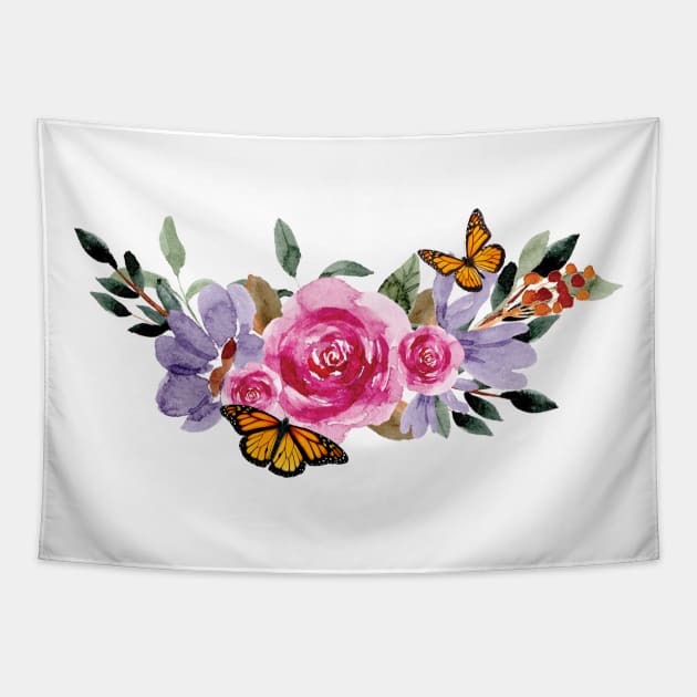 Monarch Butterflies Floral Bouquet Tapestry by TLSDesigns