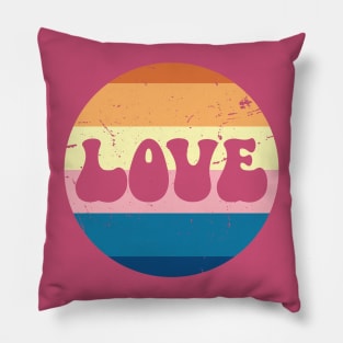 Retro Love Typography On Pastel Vintage Sunset Striped Background Pillow