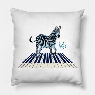 Zebra in Blue on Keyboard with Music Notes Pillow