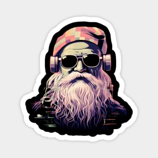 Modern Santa Claus with sun glasses and headphone. Magnet