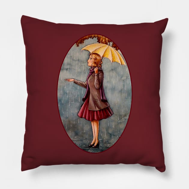 Yellow Umbrella Pillow by TaylorKnetter