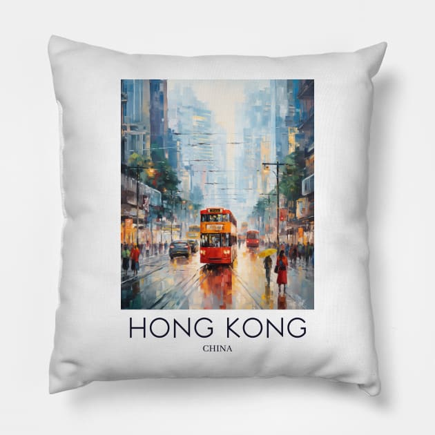 An Impressionist Painting of Hong Kong - China Pillow by Studio Red Koala