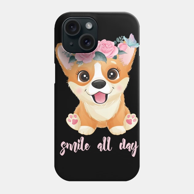 cute little corgi with flowers tshirt Phone Case by Tshirt lover 1