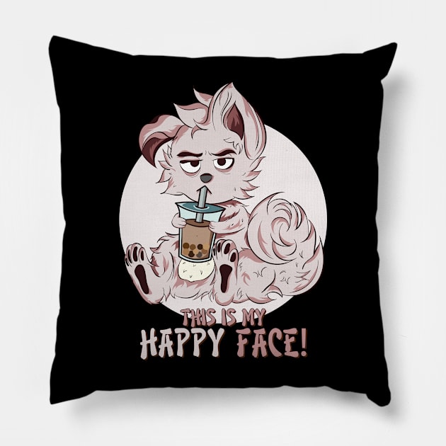 The Cutest Japanese Dog 5 - Bubble team Time - This is my Happy Face! Pillow by Yabisan_art
