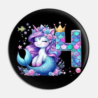 Womens Cute Unicorn Mermaid 4Th Birthday Party 4 Years Old Kids Pin