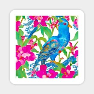 Chinoiserie blue bird and hot pink orchids Magnet