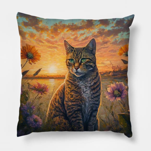 cute cat with flowers ,funny cats with flowers , cats lovers Pillow by elhlaouistore