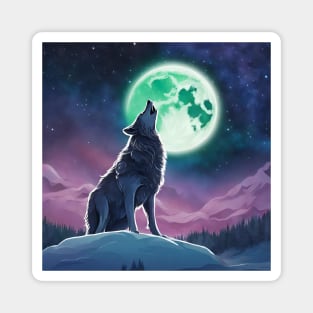 Nature Galaxy Starry Night Full Moon Howling Wolf Magnet