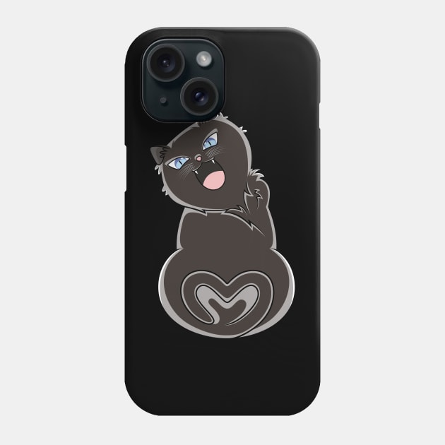 Black Cat Meowing Love Phone Case by Asadasa