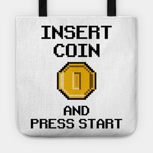 Insert Coin Press Start Retro Gaming Vintage 8 Bit Arcade Tote