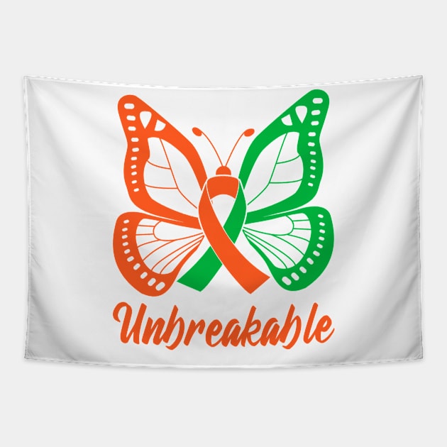 Orange and Green Butterfly Awareness Ribbon Unbreakable Tapestry by FanaticTee