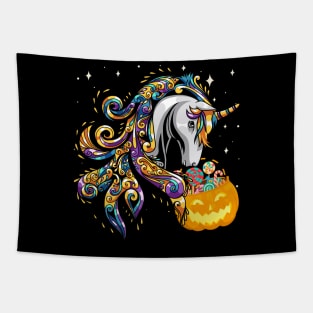 Cute Candy Corn Unicorn Halloween Top Tapestry