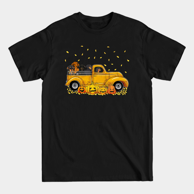 Disover Yellow Car Truck Dachshunds And Pumpkins Halloween - Halloween - T-Shirt