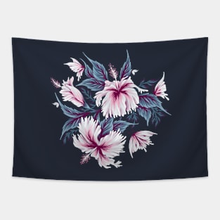 Hibiscus Butterflies - Light Blue Pink Tapestry