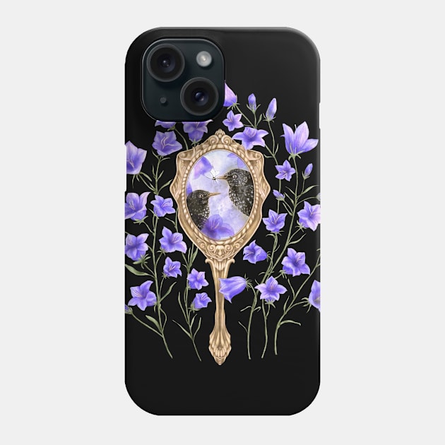 Bluebells, mirror and starlings Phone Case by Sitenkova