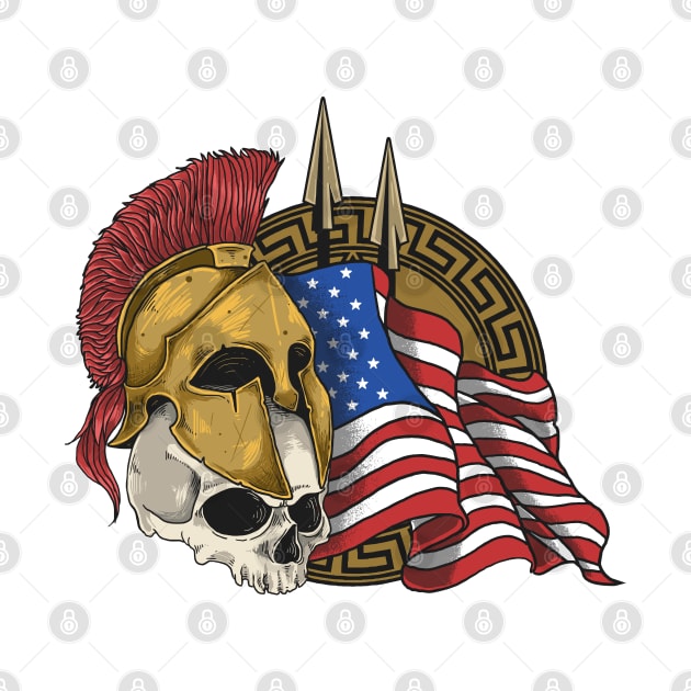 Spartan Armor Skull With American Flag by Mako Design 